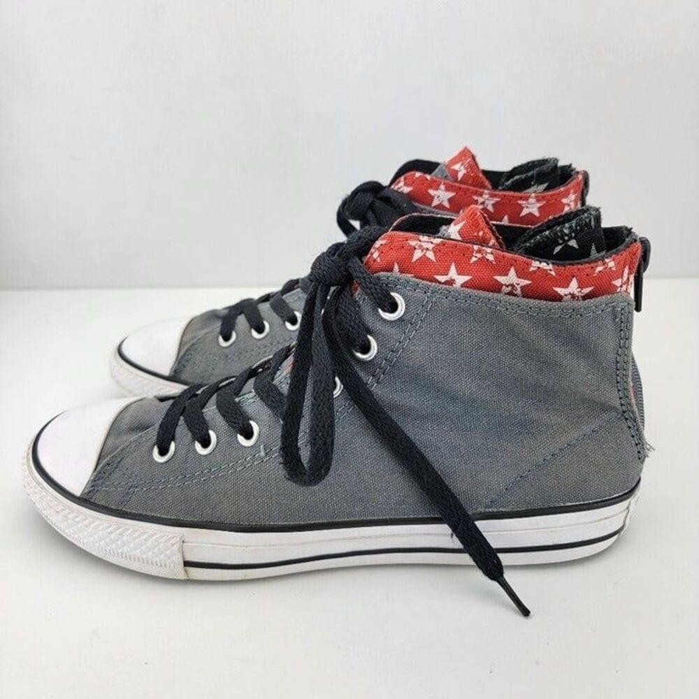 Converse Junior Size 5 Hi Back Zip All Stars Grey Red White Shoes 645153F